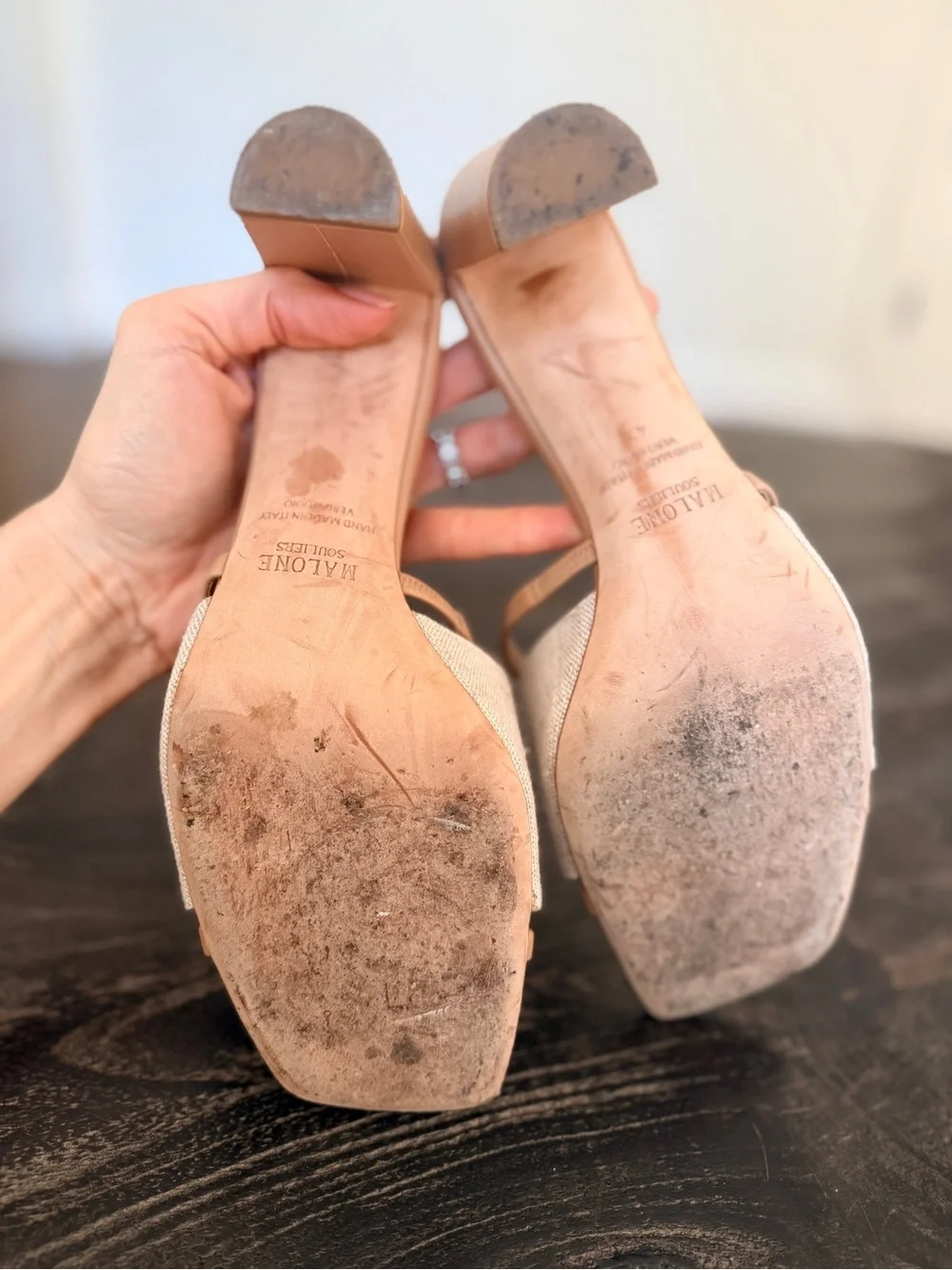 Malone Souliers Demi Linen & Tan Block Heel Mule Slide 42